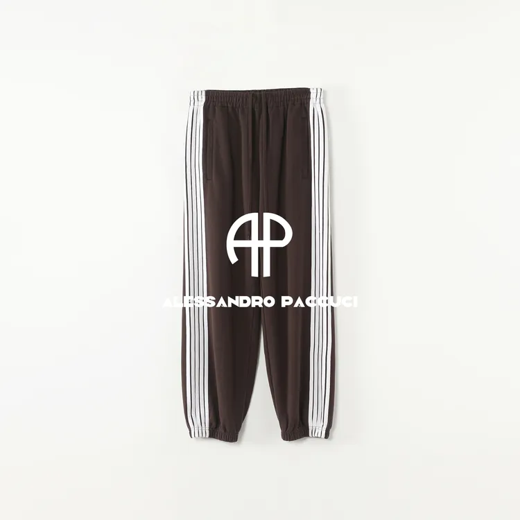 AP洛哥53267KC【束脚校服裤】棉加绒松紧系带腰撞色条纹九分裤女装