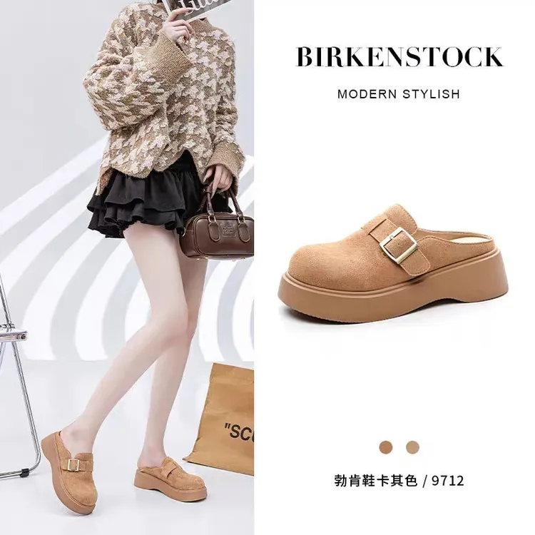 松糕厚底勃肯半拖女2025春季新款增高时尚百搭一脚蹬包头拖鞋