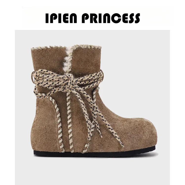 软皮绒毛雪地靴女加绒加厚2025冬季新款棉鞋保暖时尚百搭勃肯鞋女