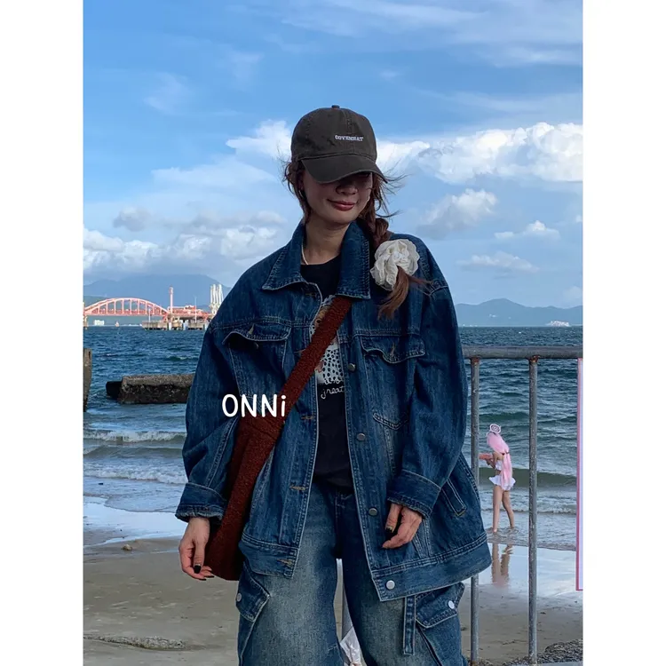ONNI深蓝牛仔外套女深蓝潮宽松韩版bf百搭牛仔衣上衣#2079