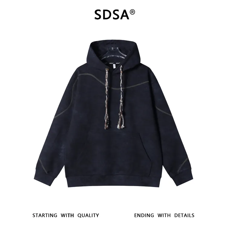 SDSA男士秋冬新款痞帅男装简约休闲缝线抽绳连帽卫衣百搭时尚上衣