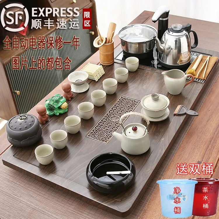 汝窑整套全自动功夫茶具套装家用茶盘组合四合一烧水壶炉茶海茶台商品图