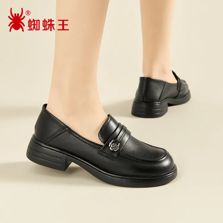 蜘蛛王超软小羊皮乐福鞋2025正品秋季百搭学院风小皮鞋女09N415