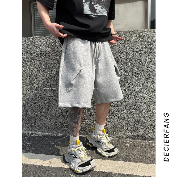 DF【暗褶圆弧剪裁】  宽松挺阔弹力休闲百搭宽松五分裤