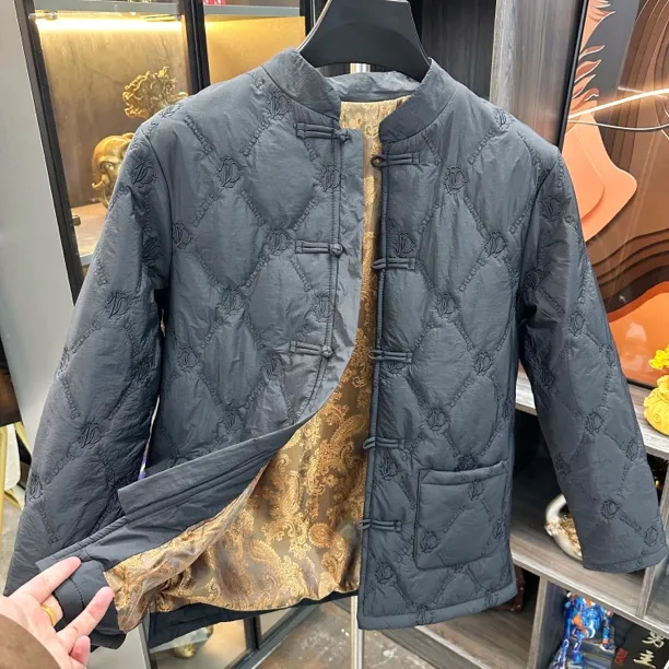 冬季男士修身立领中国风盘扣保暖短款棉服加厚外套时尚休闲