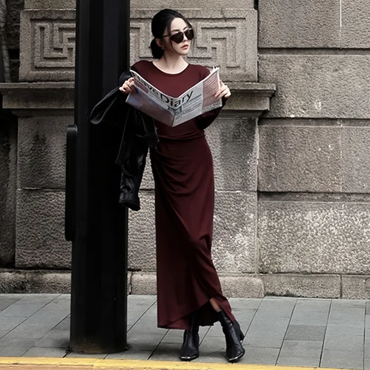 溶溶【慵懒战袍】RONGRONG100绵羊毛褶皱慵懒风连衣裙NARA-WOP286