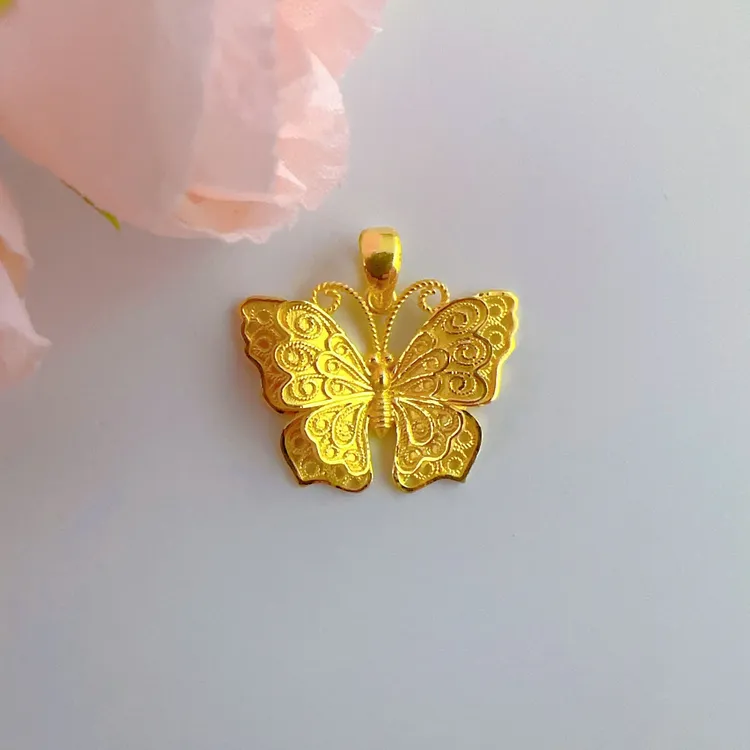 足金黄金 双层立体蝴蝶 时尚精美百搭吊坠