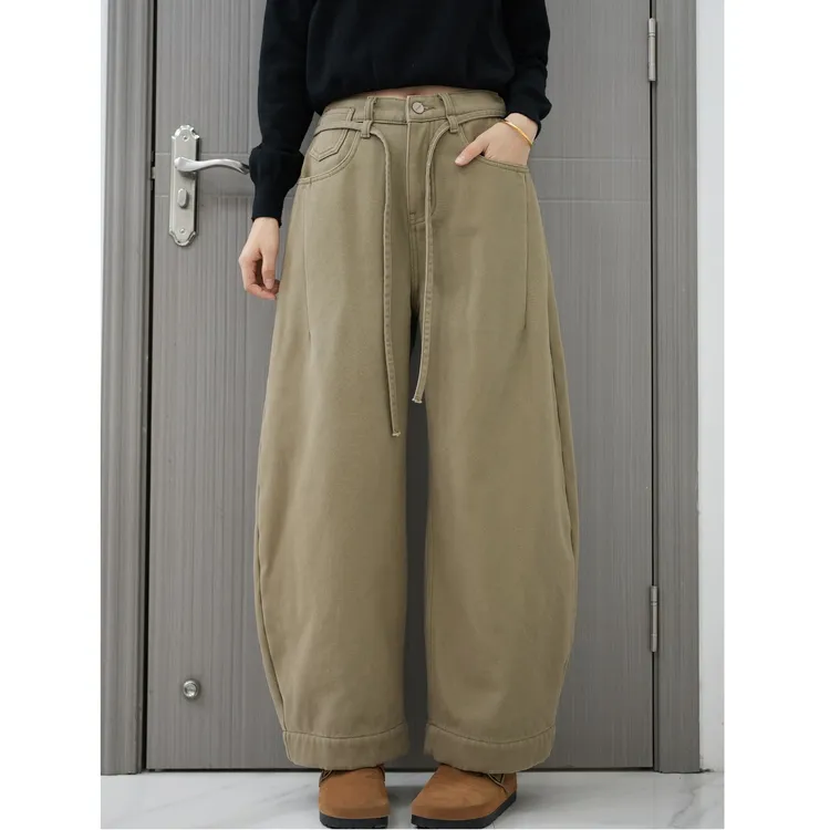 加绒加厚老爹牛仔裤女秋冬2025新款高腰宽松哈伦裤休闲阔腿弯刀裤