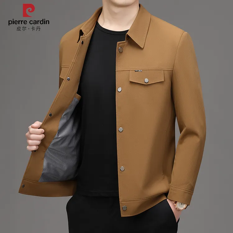 皮尔卡丹男士新款高档商务休闲翻领夹克男装外套时尚春秋季潮茄克