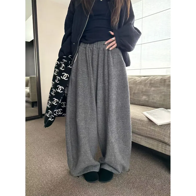 番茄妹妹Tomatosister 抗冻加绒显瘦立体气球裤弯刀裤阔腿长裤