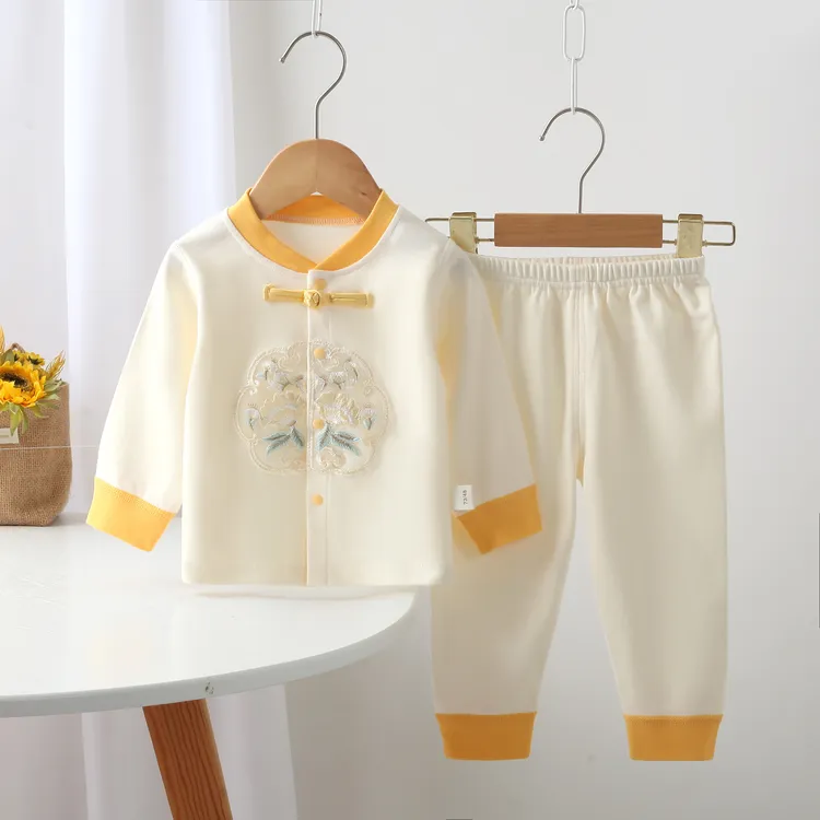 春秋宝宝纯棉无骨分体国风对开门中国风立领套装长袖幼儿儿童婴儿