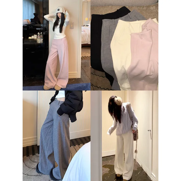 70不是七十【挚爱出街】秋冬韩版气质加绒细坑条长裤