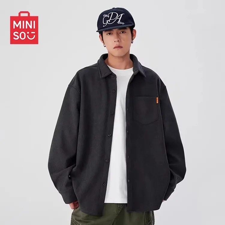 MINISO/名创优品男士秋季肌理感灯芯绒衬衫小众美式复古潮牌衬衣