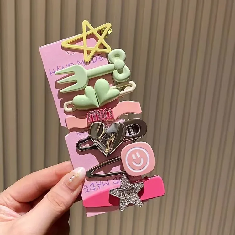 直拍 网红甜酷金属高级感发夹ins多巴胺侧边发卡轻奢发饰套装甜美