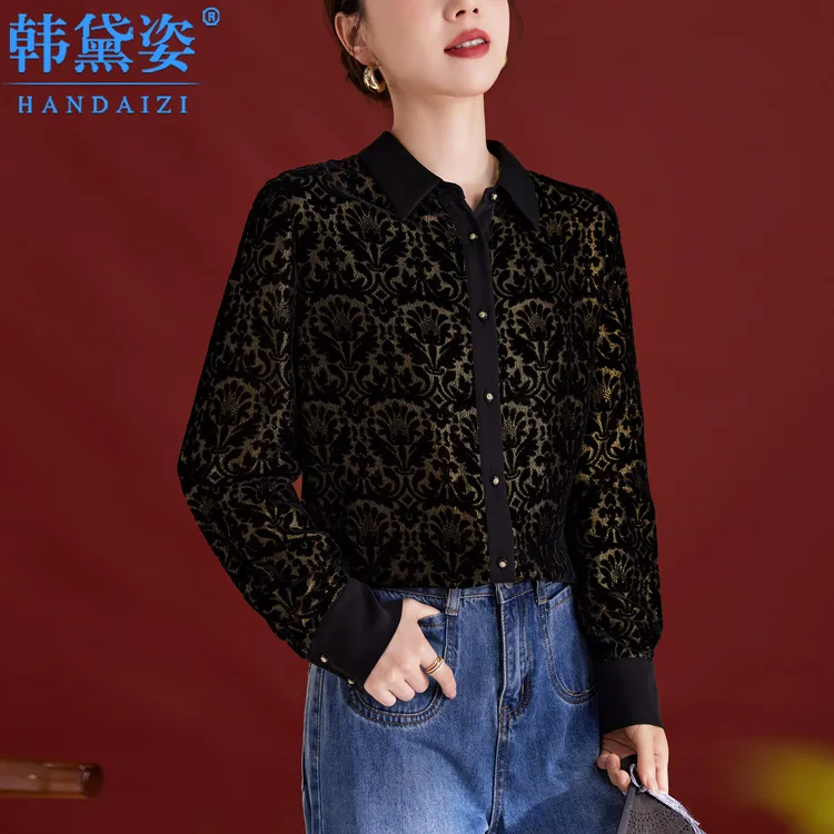 新中式时尚品牌高端衬衫女长袖2025秋装新款气质丝绒上衣复古衬衣