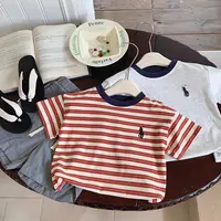 洋气撞色~男童夏季薄款纯棉短袖条纹T恤中小童宝宝半袖上衣服潮款