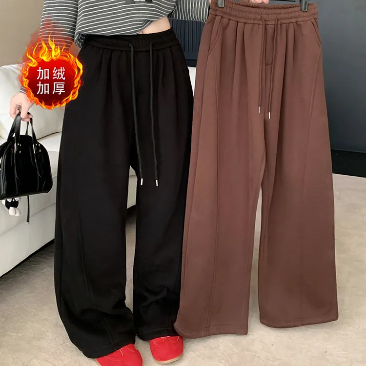 加绒 冬季休闲大码弯刀裤 大码女装冬季大码遮肉显瘦长裤