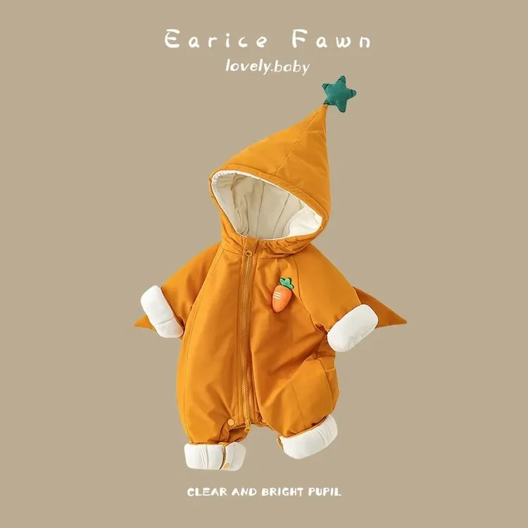 2025秋冬新款连体衣哈衣加厚外出服宝宝可爱南瓜加绒爬服新生儿潮