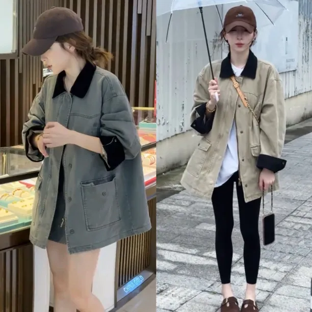 高级感巴恩风加厚牛仔风衣外套女2025秋冬爆款时尚洋气中长款上衣