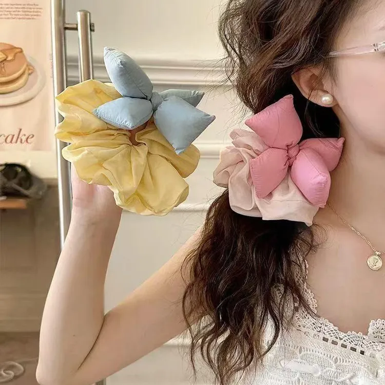 韩系粉色海绵立体蝴蝶结大肠发圈女生慵懒风头饰扎头发绳大号头绳