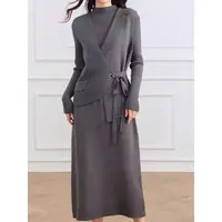 【十四姨】5838系带显瘦羊毛两件套连衣裙