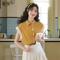 慕兔法式复古港风撞色短袖衬衫女2025夏季新款设计感小众宽松上衣