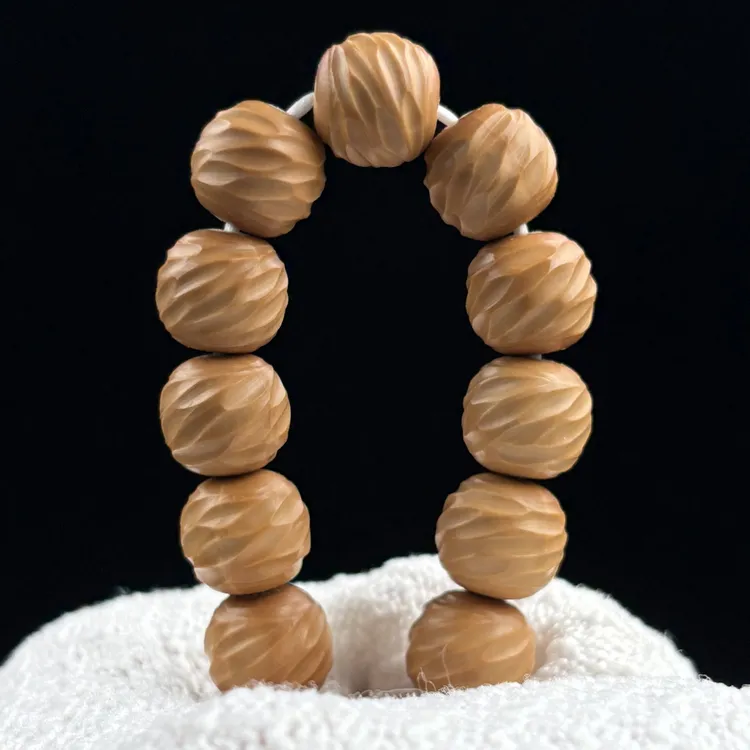 琼瑶【云锦】纯手工雕刻原色全品精工男生文玩猴头核桃手串