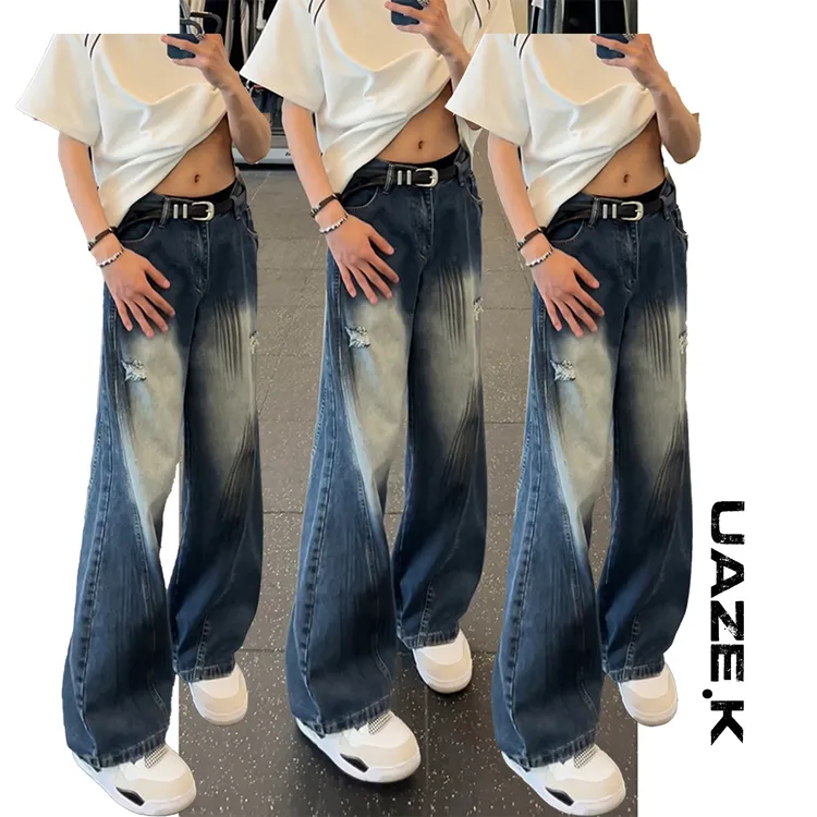 2025新款美式破洞设计感牛仔裤男款秋季高街vibe显高显瘦直筒裤k