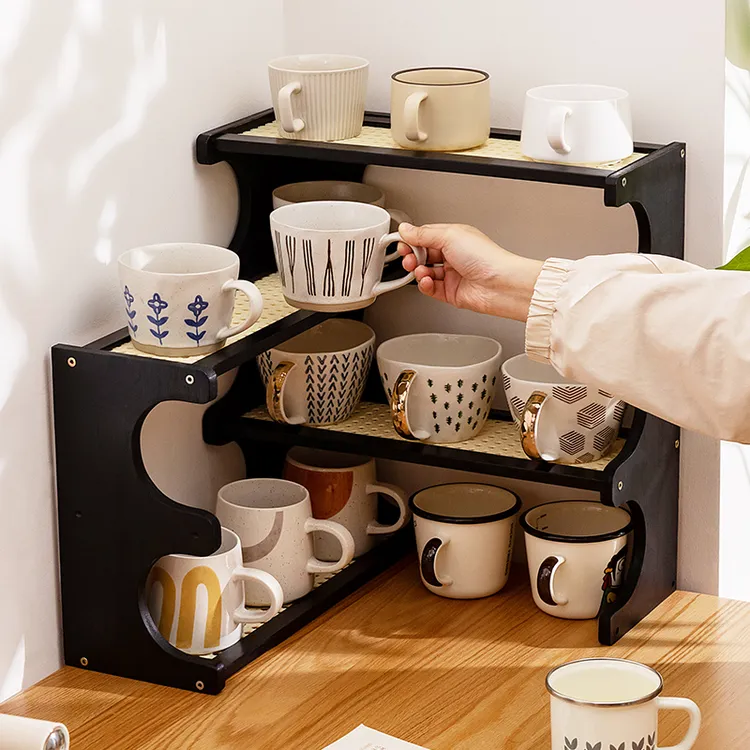 收纳柜子置物柜家用餐边柜防尘杯架子零食桌面整理架茶具储物多层