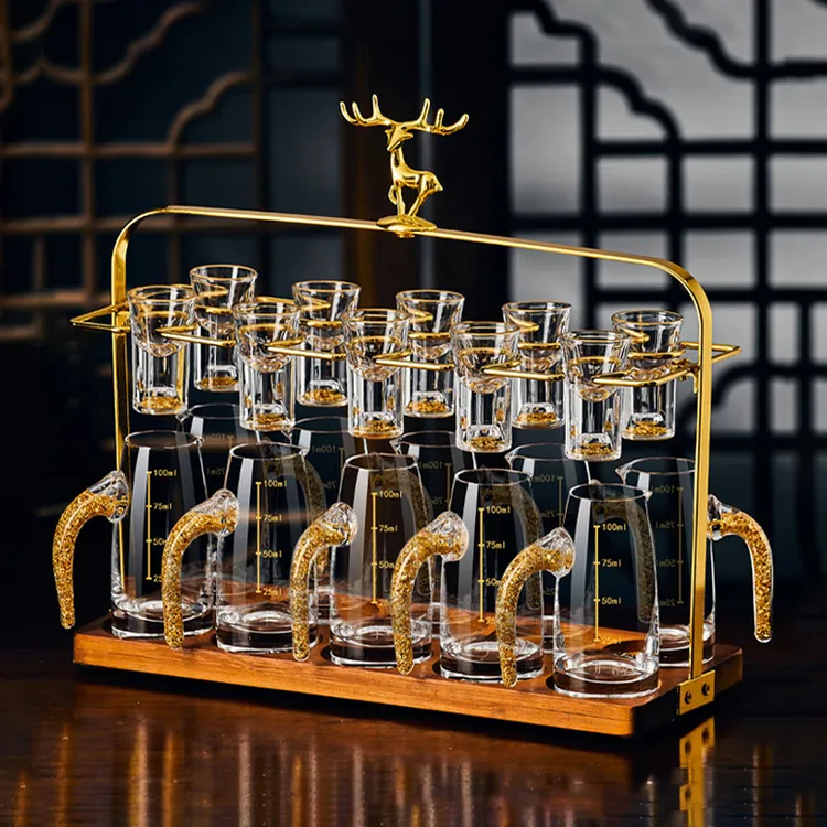 轻奢高档家用玻璃白酒杯套装分酒器创意一口子弹烈酒杯金箔白酒具