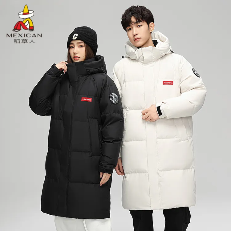 稻草人羽绒服情侣中长款2025年秋冬季新款加厚男女潮流休闲外套男