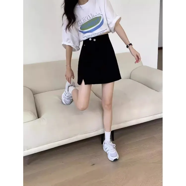 工装半身裙女高腰显瘦休闲牛仔短裙小个子防走光包臀裙子A字百搭