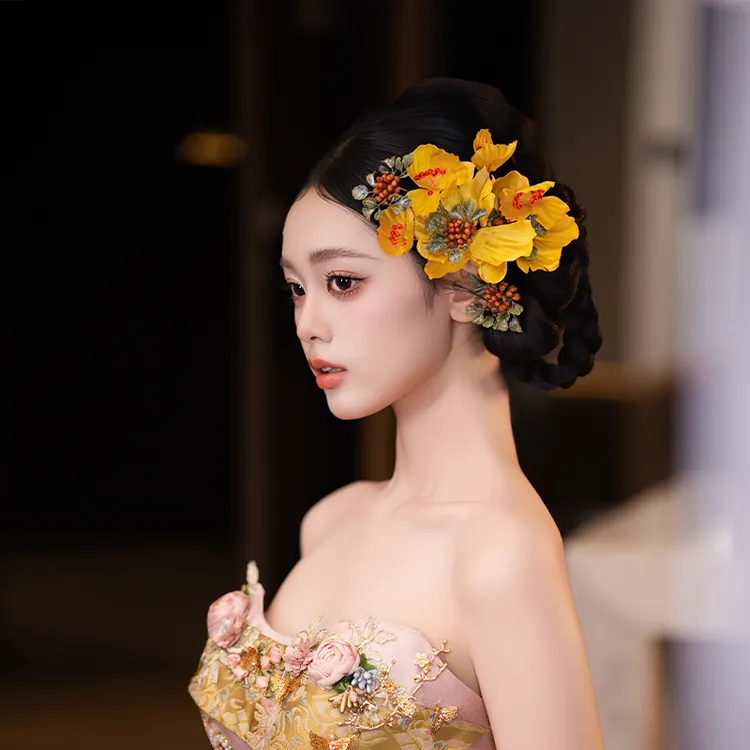 非金属布艺婚庆饰品 新中式新娘百搭仿真花甜美千金风头饰MC2201