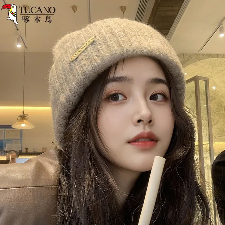 啄木鳥纯色帽子2025新款秋冬季保暖高级感洋气百搭防寒护耳帽女