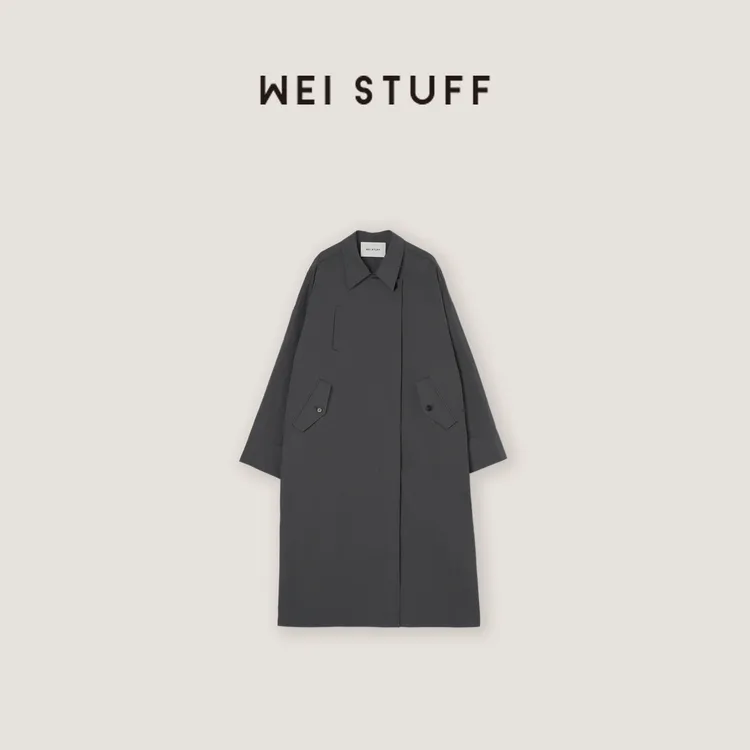 WEI STUFF “薄雾清晨”时尚智性翻领灰调休闲风衣外套 8967