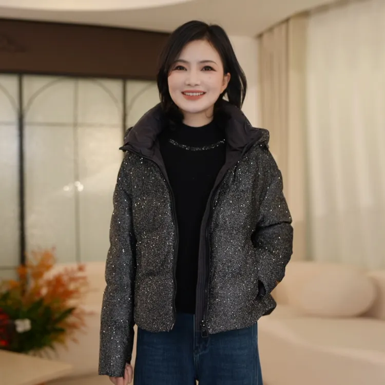 枫竺阿楠anan轻奢重工满天星珠片连帽90白鸭绒羽绒服冬天防寒外套