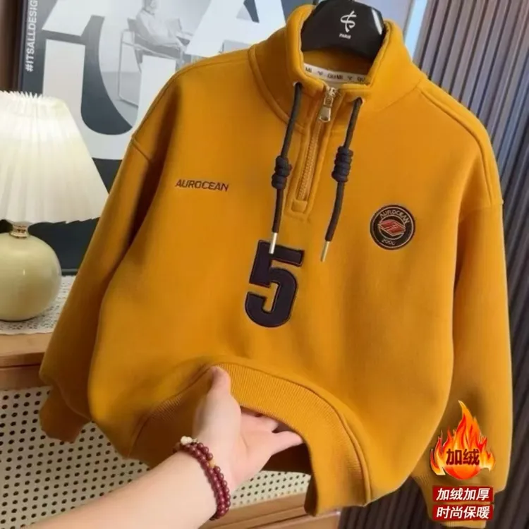 【温暖葵花绒】韩版加厚数字5半拉链中大童ins休闲时尚卫衣00400