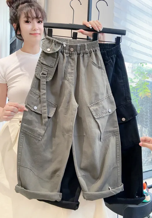 儿童25新款潮酷男女童美式纯棉休闲工装裤秋装阔腿春秋直筒裤1916