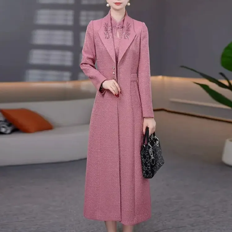 高级琉璃精纺时尚风衣裙子气质俩件套2025女秋季新款高贵刺绣套装