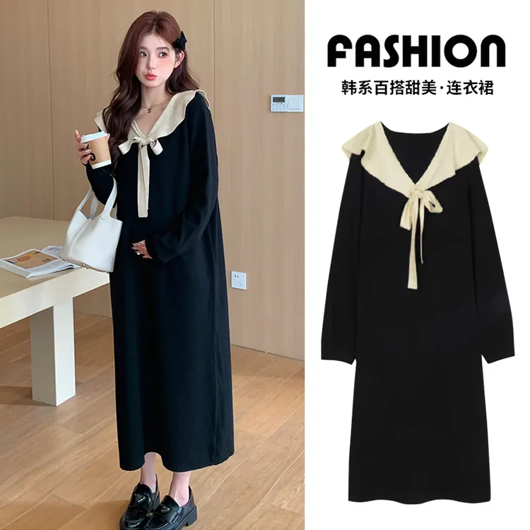 孕妇连衣裙2025秋季韩版新款时尚洋气宽松中长秋冬款针织毛衣裙子