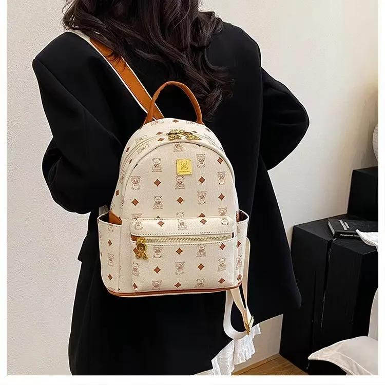 学院风三根韩式印花熊双根双肩包ins女士欧美风