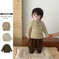 K25Q095春秋季婴幼儿男女宝宝圆领长袖针织套头纯色百搭开扣上衣
