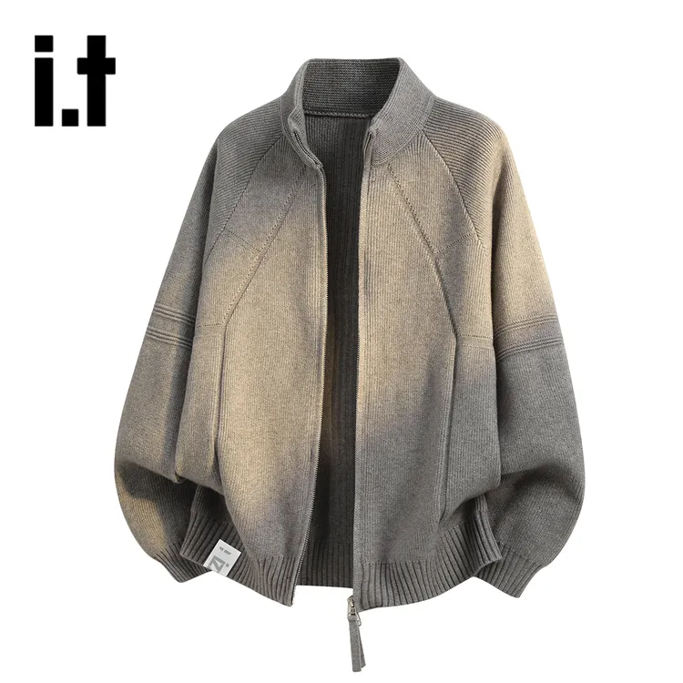 i.t izzue美式复古立领针织开衫毛衣男秋冬宽松休闲百搭外套1M