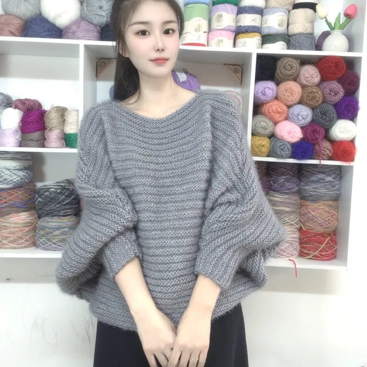 蝙蝠袖超柔星空纯色凤羽绒手染亮丝绒线手工编织毛衣围巾帽子毛线