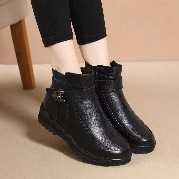 【新疆西藏包邮】头层牛皮羊毛棉皮鞋妈妈鞋