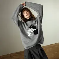 【初语】针织衫25冬华丽绒含羊毛圆领宽松骏马提花毛衣上衣8543105