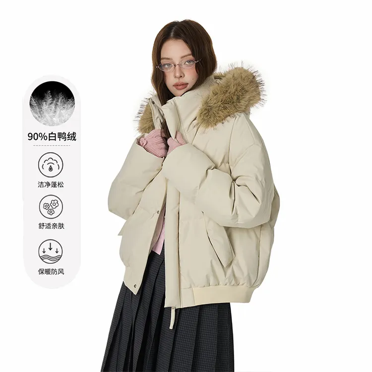 GOLFCROSS大毛领轻薄羽绒服男女款2025新款冬季保暖情侣外套连帽