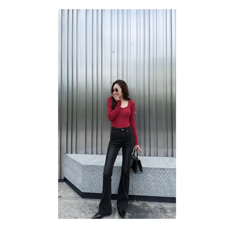 ADI爱典 紧身微喇牛仔裤 磨毛加绒加厚紧身设计线条显瘦显腿长3