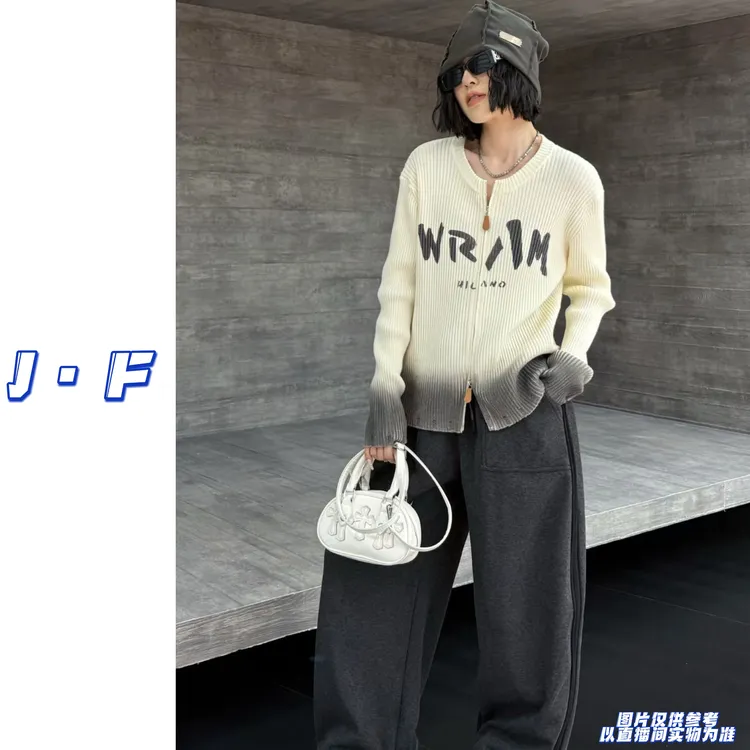 JF定制大码女装230斤88861渐变双拉链针织上衣