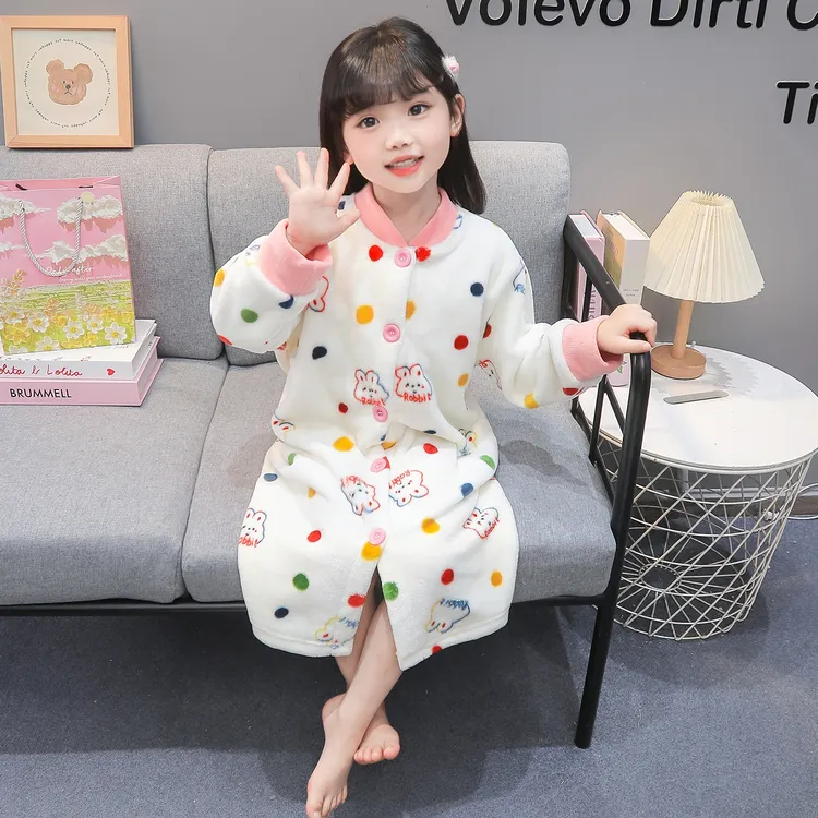 儿童法兰绒睡袍秋冬季宝宝珊瑚绒睡衣秋季保暖长款儿童家居服浴袍